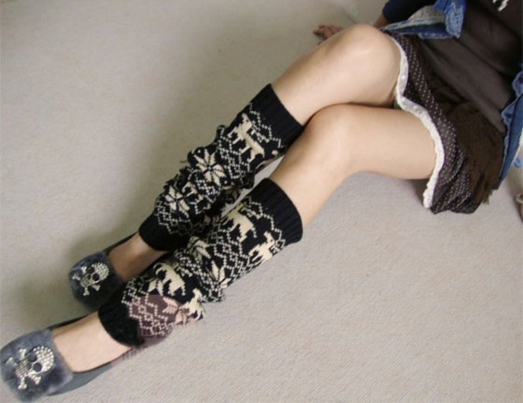 Winter Long Leg Warmers Womens Bohemian Thermal Wool Knitted Boot Toppers Socks